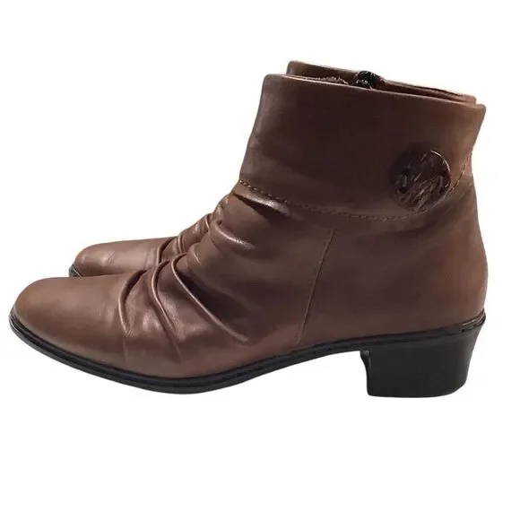 Rieker Ankle Boots Womens 10 Brown Kendra Slouchy Leather Zip Warm Lined Button - Picture 6 of 8